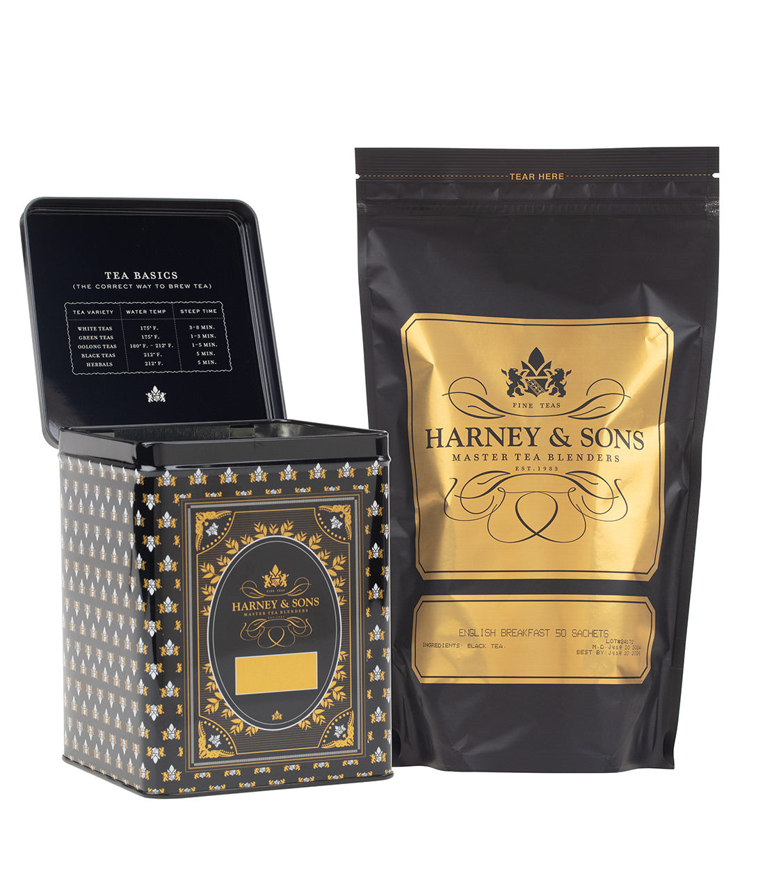 Harney & Sons Hinged Storage Canister ¨C English Breakfast Sachet Bundle