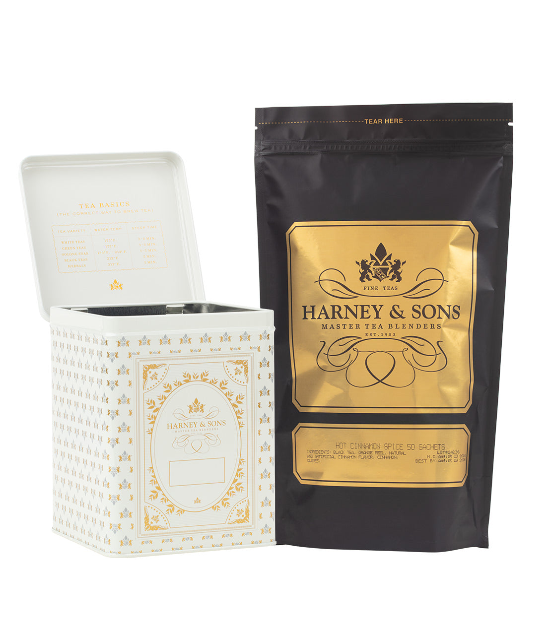 Harney & Sons Hinged Storage Canister ¨C Hot Cinnamon Spice Sachet Bundle