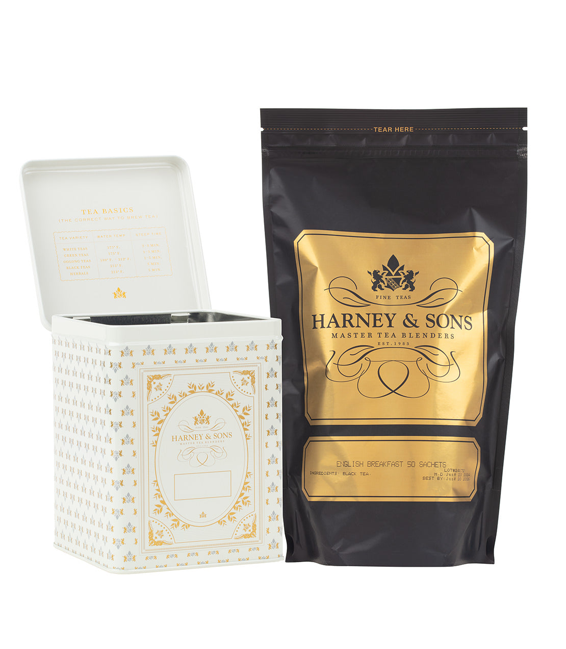 Harney & Sons Hinged Storage Canister ¨C English Breakfast Sachet Bundle